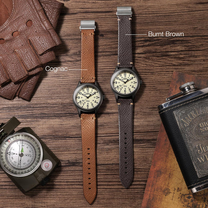 Getalia Italian Leather Watch Band | Tuscany Vegetable-Tanned Full Grain Calfskin Palm Grain Strap for Men & Women | Quick Release | Folding Clasp | 18 19 20 21mm 22 (Burnt Brown: Width-21mm)