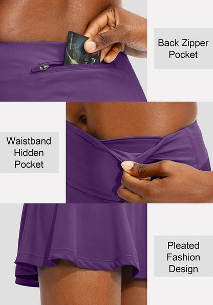SANTINY Pleated Tennis Skirt for Women with 4 Pockets Women's High Waisted Athletic Golf Skorts Skirts for Running Casual (Dark Purple_M)