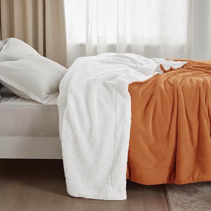 Bedsure GentleSoft Sherpa Fleece Throw Blanket for Couch - Thick and Warm, Soft Fuzzy Plush Throw Blanket for Winter, Burnt Orange, 50x60 Inches