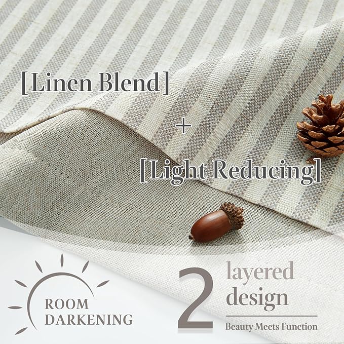 jinchan Double Layer Striped Linen Kitchen Tier Curtain Rustic Cafe for Living Room Bathroom Half Window Curtain Light Filtering Rod Pocket 1 Panel 36 Inch Taupe Grey