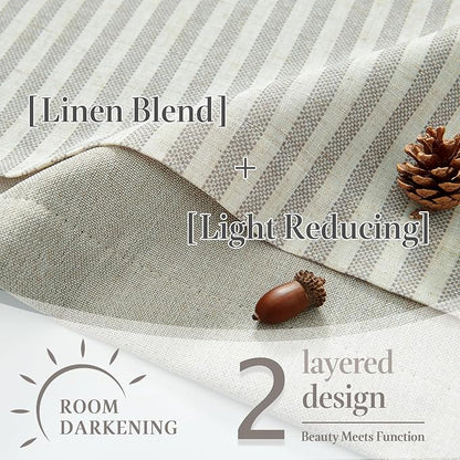 jinchan Double Layer Striped Linen Kitchen Tier Curtain Rustic Cafe for Living Room Bathroom Half Window Curtain Light Filtering Rod Pocket 1 Panel 36 Inch Taupe Grey