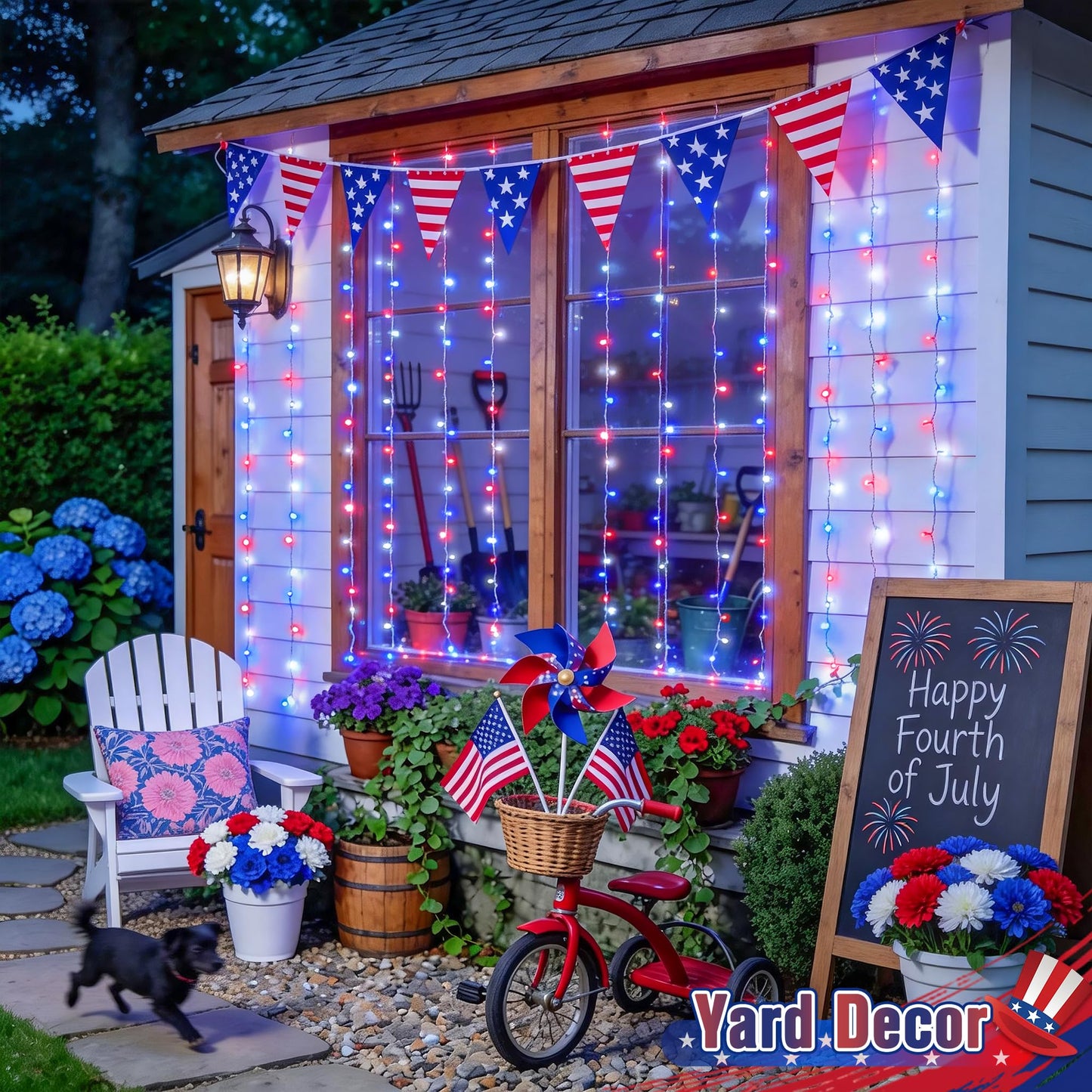 JMEXSUSS 300LED Red White and Blue Lights with Remote, 4th of July Lights Plug in, Patriots Curtain Hanging String Lights for Bedroom Wall Window Backdrop Indoor Outdoor 4th of July Decor, 9.8x9.8ft