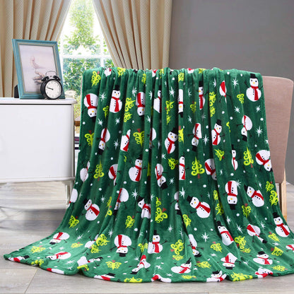 Valerian Luxury Velvet Touch Ultra Plush Christmas Blanket Soft, Warm, Cozy Holiday Printed Fleece Throw/Blanket - 50" x 60inch, Green Snowman