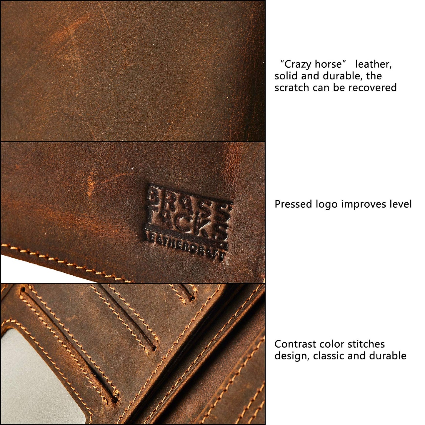 BRASS TACKS Leathercraft Vintage Long Wallet for Men Top Grain Leather Dark Brown Cowhide Bifold Wallet Gift Box