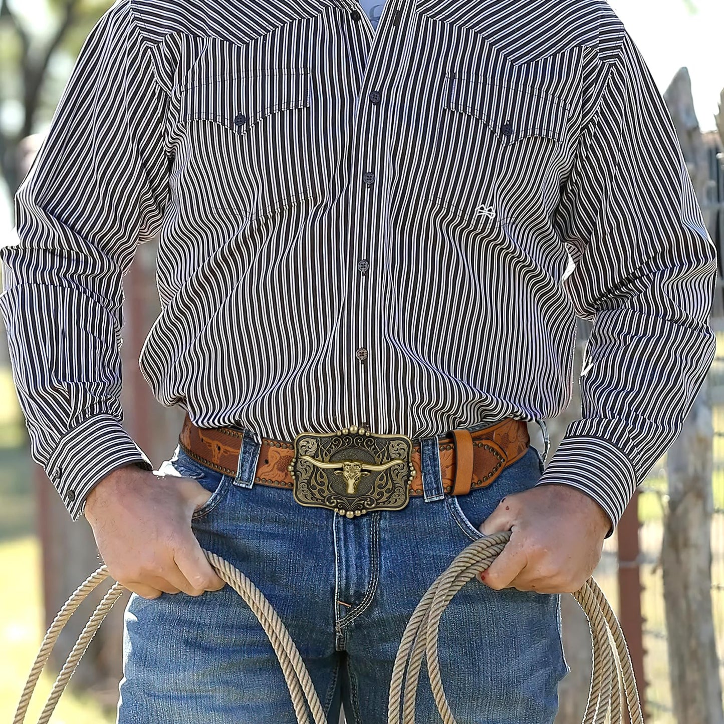 SUOSDEY Women Western Leather Belt, Cowboy Cowgirl Belt for Jeans Pants Longhorn Bull Big Buckle Belt brown