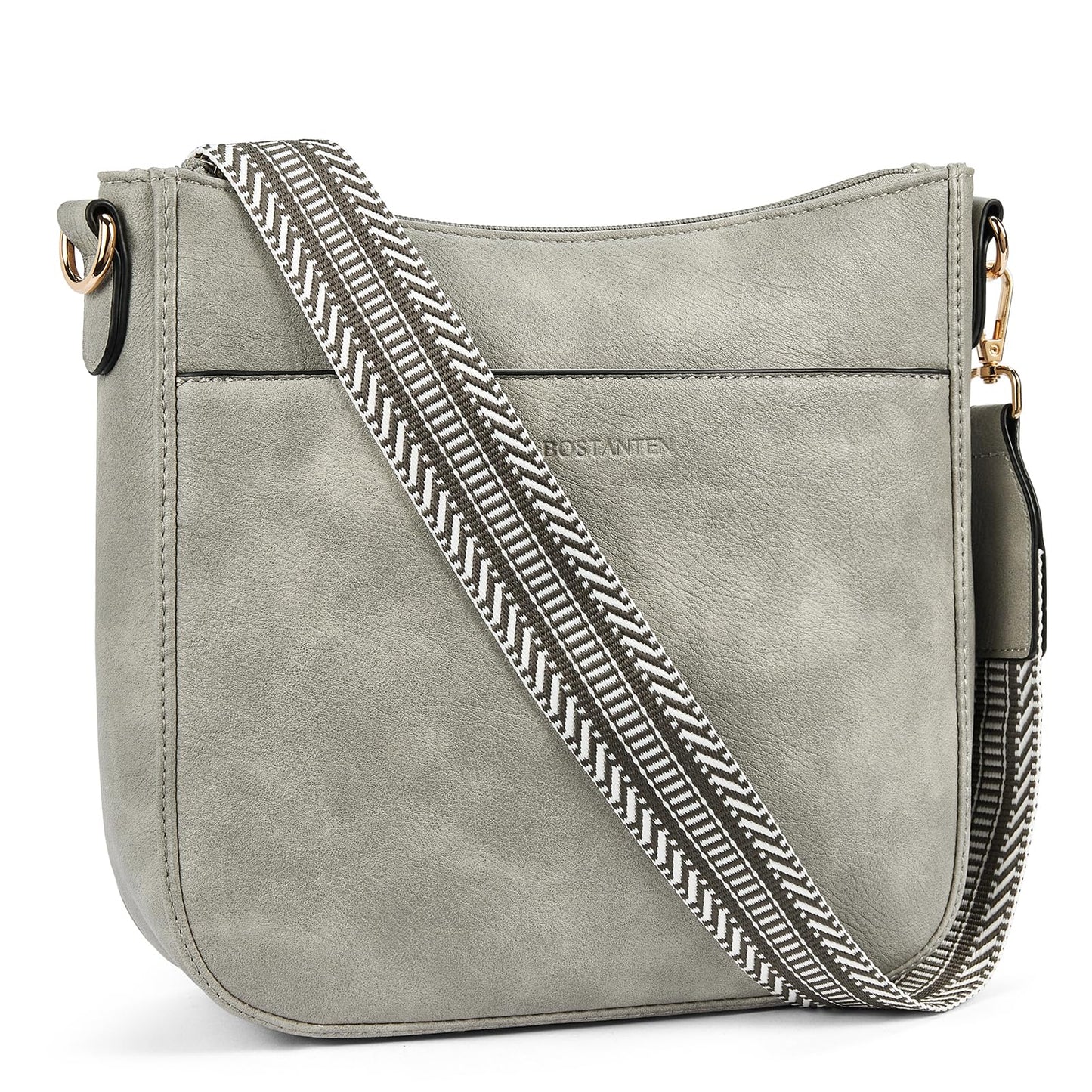 BOSTANTEN Crossbody Bags for Women Trendy Vegan Leather Hobo Purses Shoulder Handbags With Wide Shoulder Strap Sky Grey