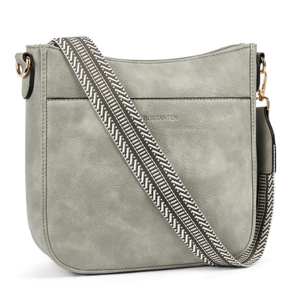 BOSTANTEN Crossbody Bags for Women Trendy Vegan Leather Hobo Purses Shoulder Handbags With Wide Shoulder Strap Sky Grey
