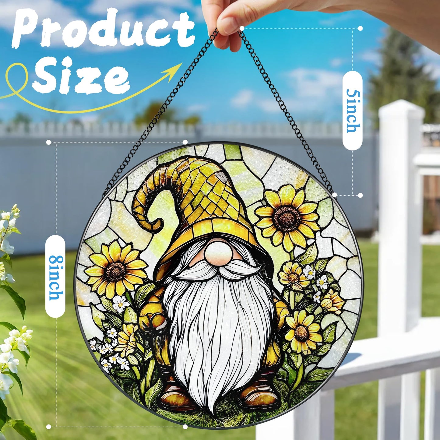DOUHASU 8″ Stained Glass Window Hanging Ornament, Sunflower Gnome Stained Glass Suncatcher Ornament, Sun-Catcher Window Decor | Christmas & Birthday Gifts, Festival Gifts | Gift for Her