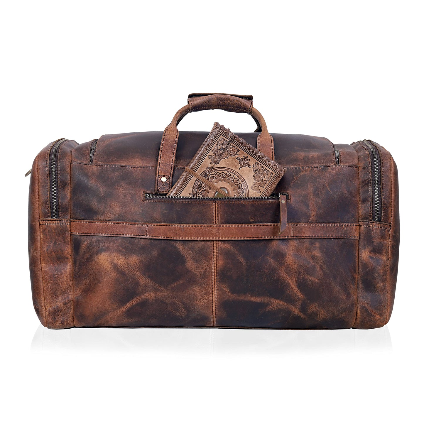 28" Vintage Duffel Classic Style with Modern Outlook Retro Thick Full Grain Cowhide Handmade Airplane Underseat Carry On Bags Leather Gym Overnight Luggage Bag (24 inch)