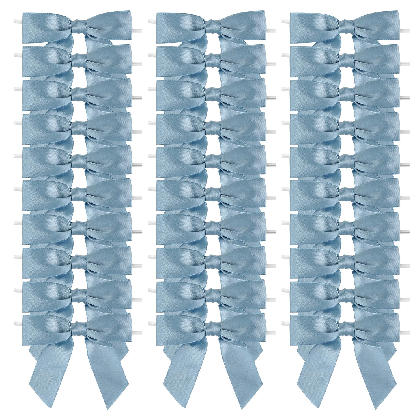 AIMUDI Dusty Blue Satin Ribbon Bows 3.5" Pre-Tied Twist Tie Bows for Treat Bags Gift Wrapping Cake Pop Goodie Bags Party Wedding Baby Shower Favor - 50 PCs