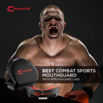 Champs MMA Breathable Mouth Guard for Boxing, MMA, Jiu Jitsu, Muay Thai, Wrestling & Combat Sports – Easy Fit, Boil & Bite Design Mouthpiece – Durable Boxing Mouthguard for Men & Adults, Case Included