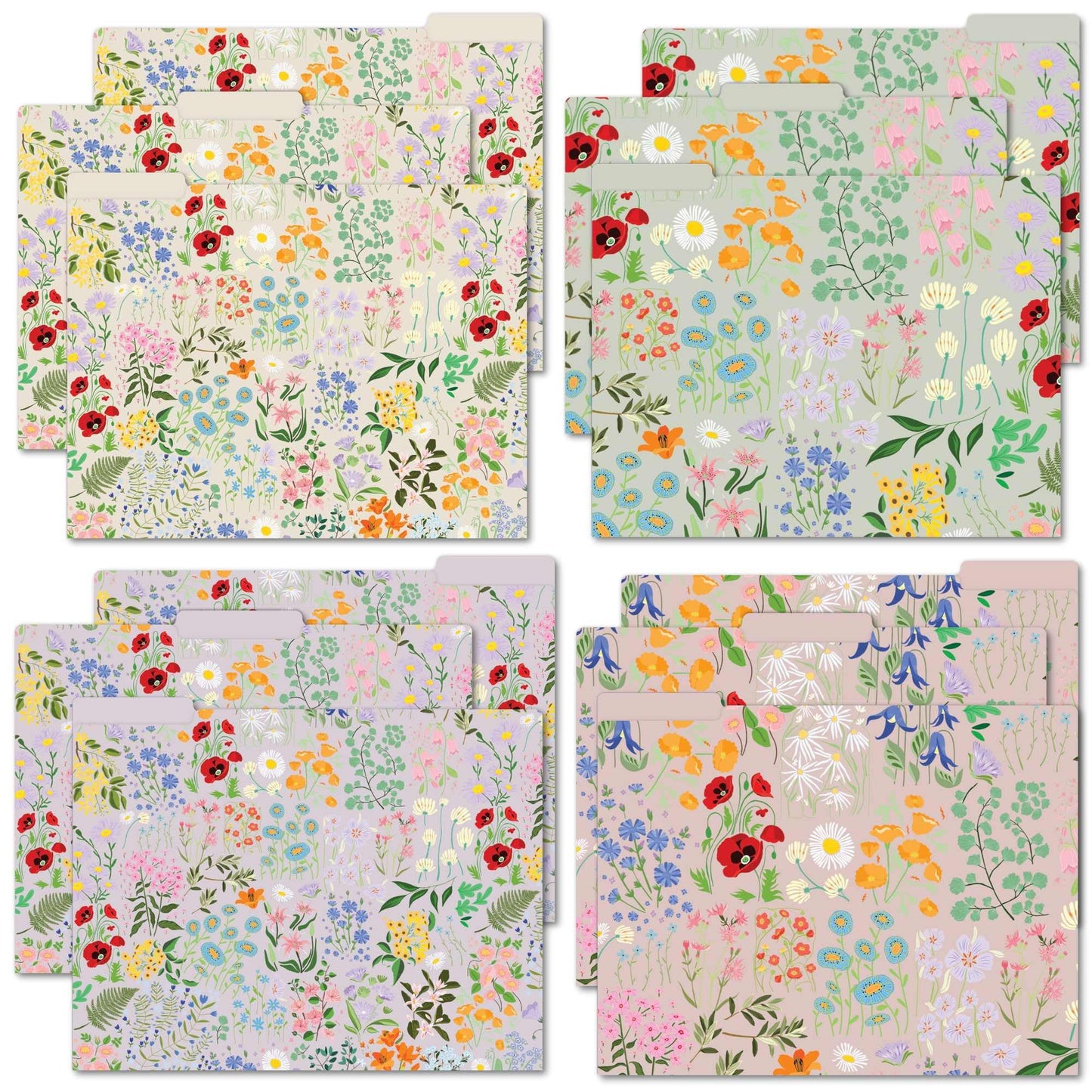 bloom daily planners Decorative File Folders - Set of 12 Letter Size (8.5” x 11”) Organizers, 1/3 Cut Tabs - Aesthetic Floral Folders for School & Office - Garden Party