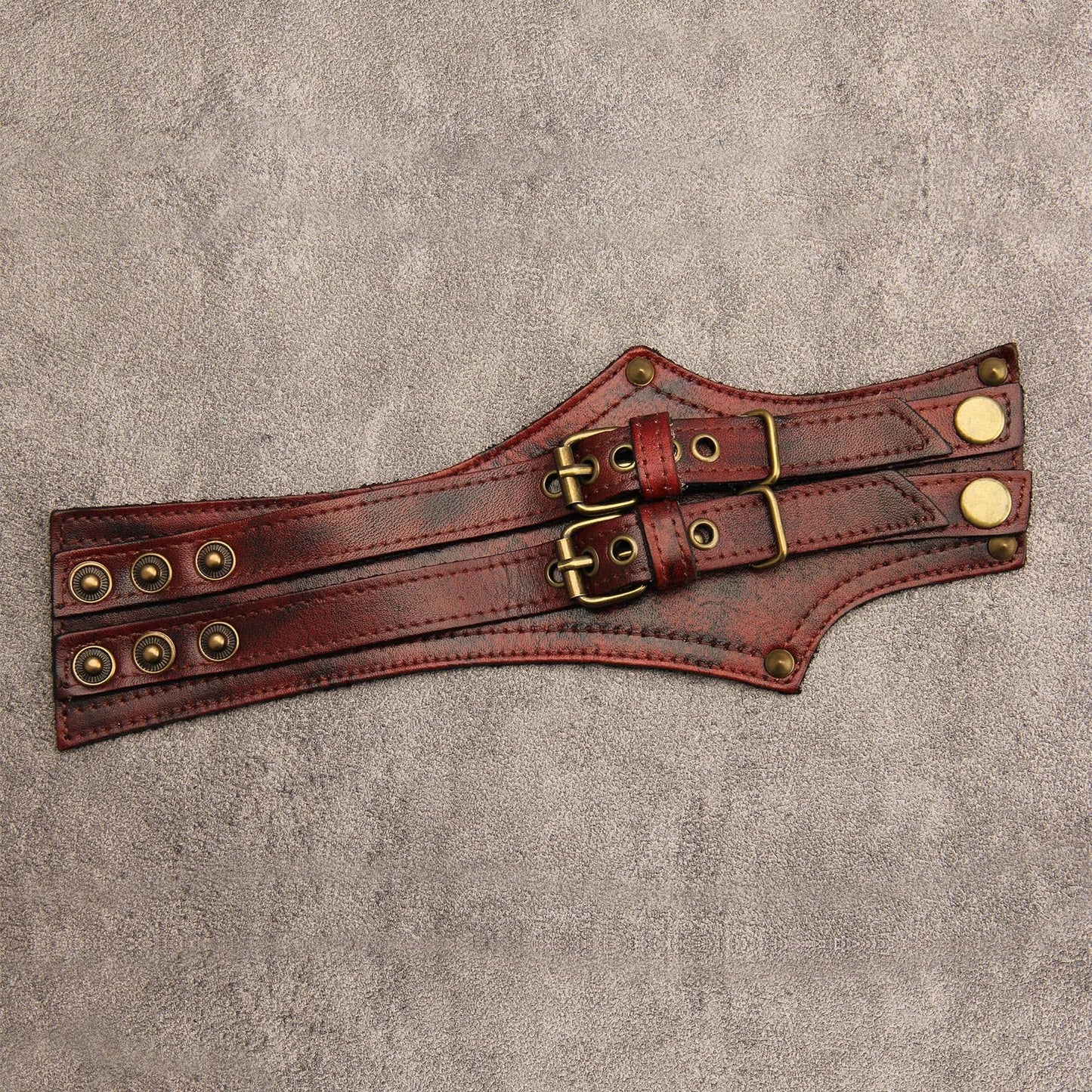 GelConnie Mens Leather Cuff Bracelet Wide Punk Rock Wristband Studded Bracelet Red Adjustable Leather Arm Band