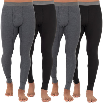 Fruit of The Loom Men's Recycled Premium Waffle Thermal Underwear Long Johns Bottom (1, 2, 3, and 4 Packs), Black/Greystone Heather 4 Pack, 2X