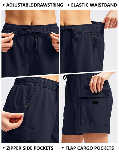 SANTINY Women's 5''/ 7''/9'' Hiking Cargo Shorts Quick Dry Lightweight Summer Shorts for Women Athletic Golf Zipper Pockets(Navy_XS)