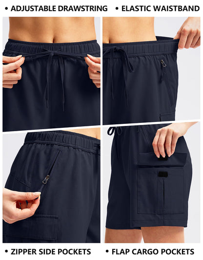 SANTINY Women's 5''/ 7''/9'' Hiking Cargo Shorts Quick Dry Lightweight Summer Shorts for Women Athletic Golf Zipper Pockets(Navy_XL)