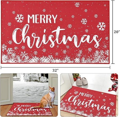 CAROMIO Christmas Doormat 20 x 32 Inch Xmas Holiday Decorative Christmas Snowflake Welcome Mat for Home Decoration Non Slip Door Mat Outdoor Indoor Entrance Floor Mat, Red
