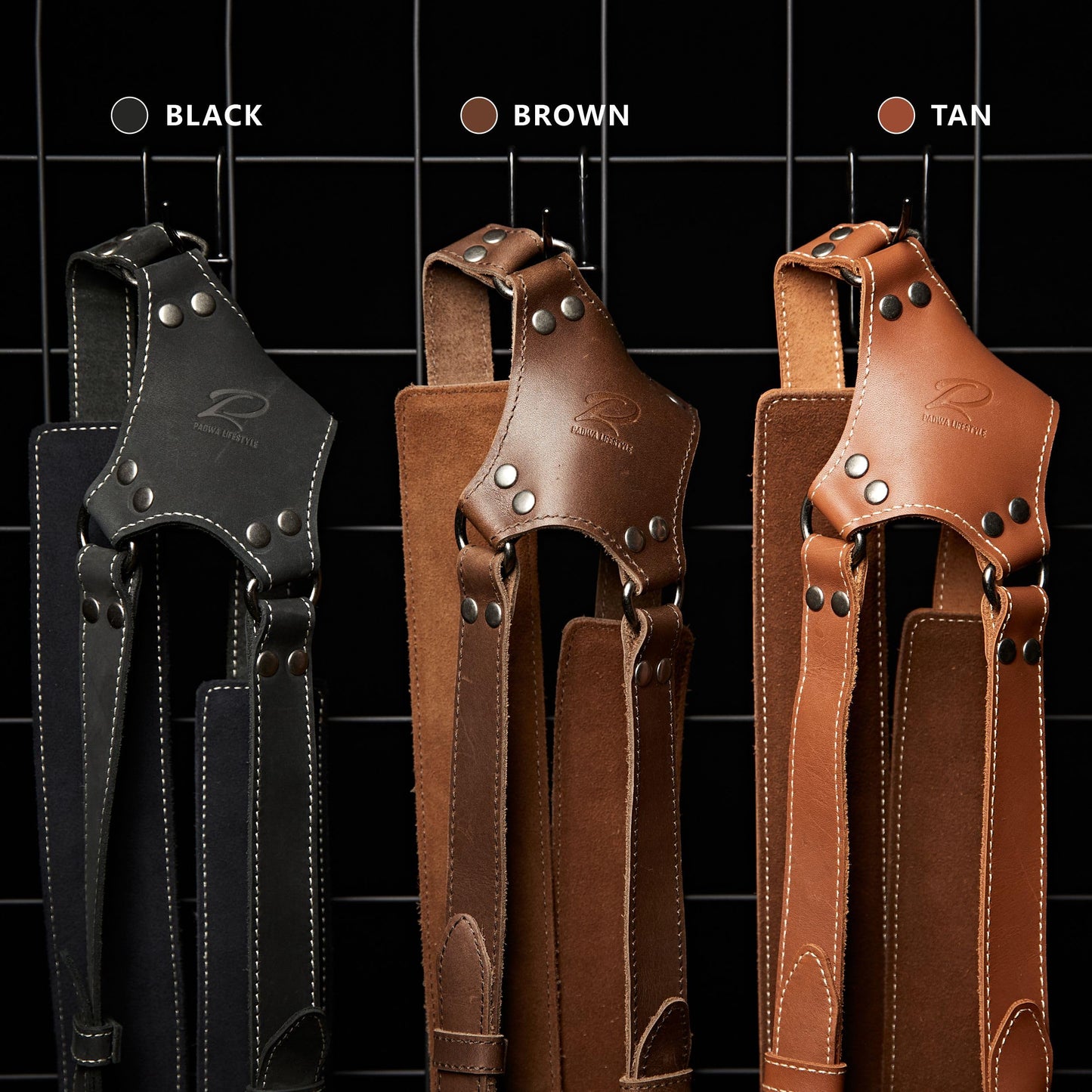 Padwa Lifestyle Tan Dual Camera Harness Strap for Two-Cameras - Dual Shoulder Full Grain Leather Harness,Multi Double Camera Gear for DSLR/SLR Strap,Double Camera Harness for Photographers