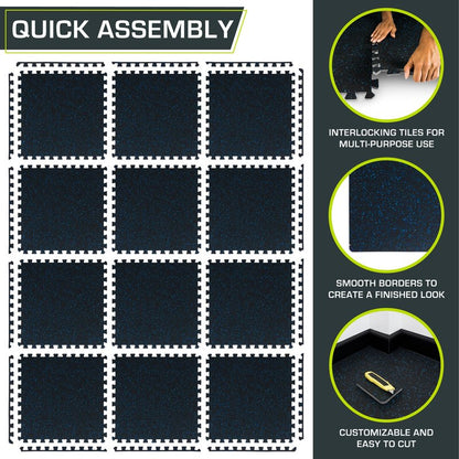 ProsourceFit Rubber Top Exercise Puzzle Mat ½-inch, EVA Foam, Protective Interlocking Tiles for Home Gym Equipment and Workouts; Blue, 48 SQ FT, 12 Tiles