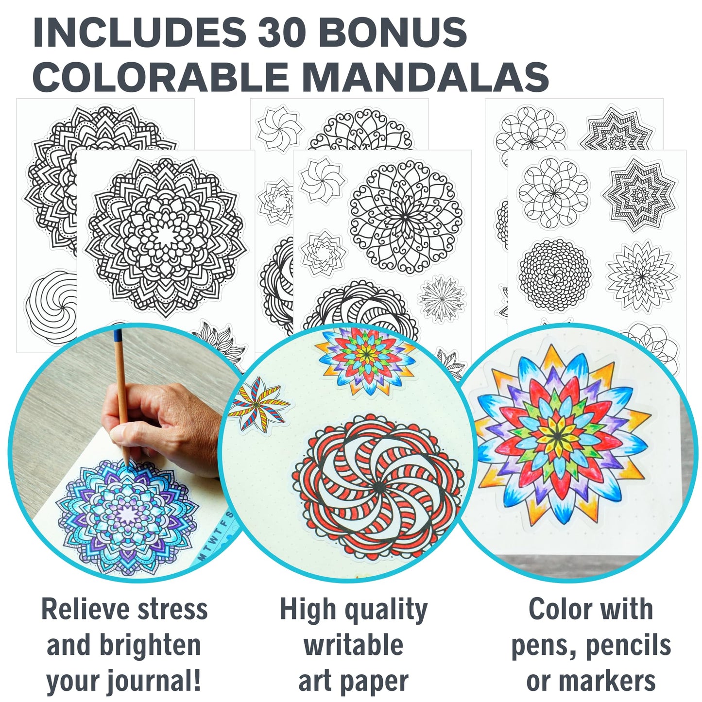 Improve Yourself Planner Stickers Set - Large Value Pack 24 Sheets Self-Improvement Sticker Pack - Goal Setting, Habit Trackers, Gratitude, Mood Tracker, Colorable Mandalas for Bullet Dotted Journals