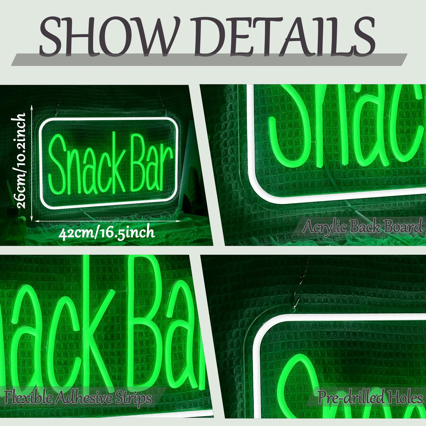 Snack Bar Neon Sign USB Powered Snacks Light Up Sign Dimmable Business Neon Light for Wall Decor Coffee Bar Candy Shop