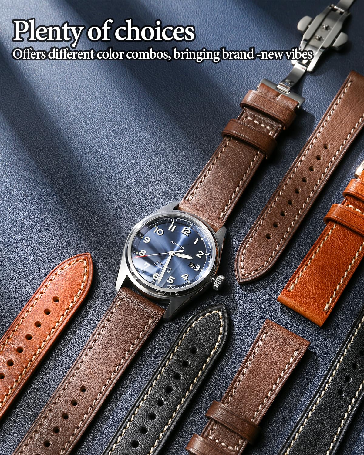 REZERO Leather Watch Straps, Italian Top Grain Leather Watch Band Replacements, Vegetable-Tanned Watch Bracelets for Men, Women 18/19/20/21/22/23/24/26mm