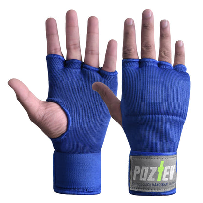 POZTEV Boxing Hand Wraps for Men & Women - Boxing Quick Wraps Inner Gloves Kickboxing Handwraps for Boxing Gloves Gear Knuckle Support Elastic Wrist Straps for Training MMA Shadowboxing (Blue S/M)