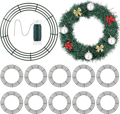 Fovths 12 Pieces Metal Christmas Wire Wreath Frame 18 Inch Green Wreath Ring with Floral Wire Form Front Door Garland Frame for Christmas Wedding Home DIY Crafts Supplies