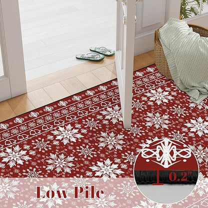 6' X 9' Christmas Rugs Snowflake Area Rug Indoor for Living Room Bedroom Dining Room Dorm Classroom Nursery Red and White Xmas Carpet for Kids Girls Women Floor Mat Pad Winter