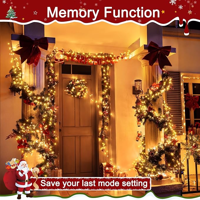 394FT 1200 LED Christmas Lights Outdoor, Warm White Christmas Tree Lights Plug in, 8 Modes Twinkle String Light for Bedroom Wedding Party Ceiling Xmas Home Decorations