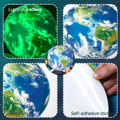 Glow in The Dark Earth for Ceiling, Luminous Planet Wall Sticker, Kids Bedroom Wall Decal, Sticky Fluorescence Earth, Gift for Boys and Girls (Green)