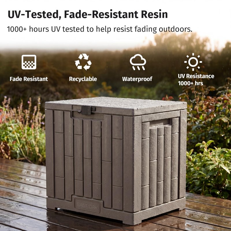 EAST OAK Outdoor Storage Box, 31 Gallon Deck Box, Waterproof Resin Storage Bin for Patio Cushions, Gardening Tools, Accessories, Lockable, UV Resistant, Brown