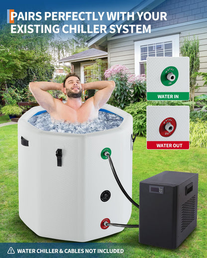 XXL Ice Bath Tub for Athletes, Compatible with Water Chillers, 186-Gallon Inflatable Cold Plunge Tub with Insulated Lid, Portable for Outdoor & Indoor Recovery (White, 186Gallon)