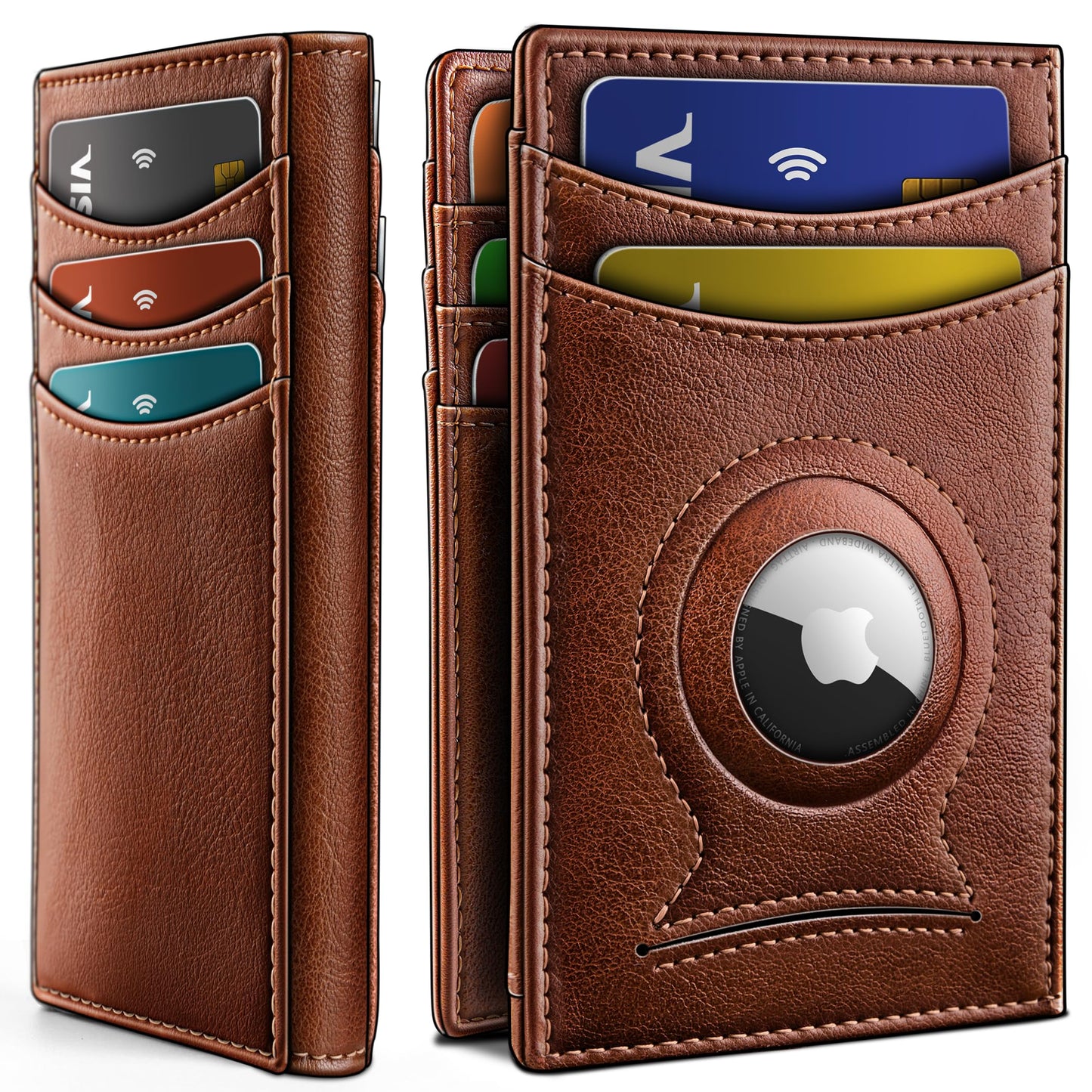 BULLIANT Men Airtag Wallet,Slim Wallet Money Clip Card Holder Magnetic Closure 12 Cards in Front Pocket RFID Blocking