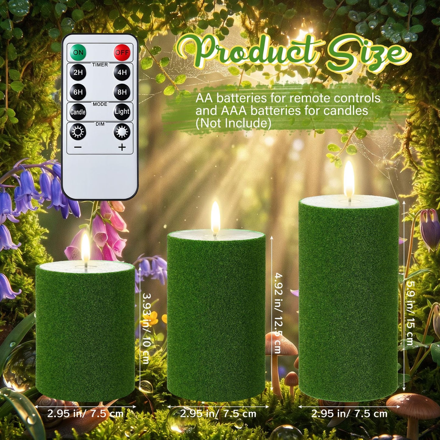Glooglitter 3 Pcs Enchanted Fairy Forest Flameless Candles Battery Operated, Nutcracker Drum LED Candle with Remote Timer, Drum Flameless Candles for Natural Altars Fairy Scenes Wedding Decorations