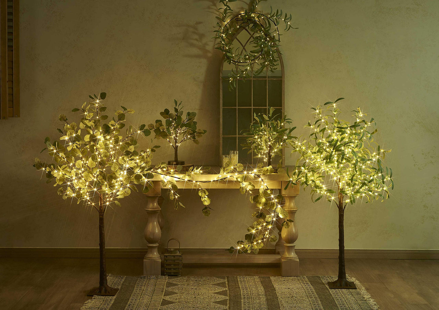 Hairui Lighted Artificial Olive Garland 6FT 96 LED Fairy Lights Battery Operated, Faux Vine Lights with Timer for Spring Christmas Holiday Fireplace Decoration