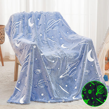 inhand Blue Space Toys Glow in the Dark Stars Blanket Birthday Gifts for Boys Cute Kids Blanket and Funny Space Planet Moon Galaxy Room Decor for Age 3 4 5 6 7 8 9 10 11 12 13 Year Old (50''x60''Blue)