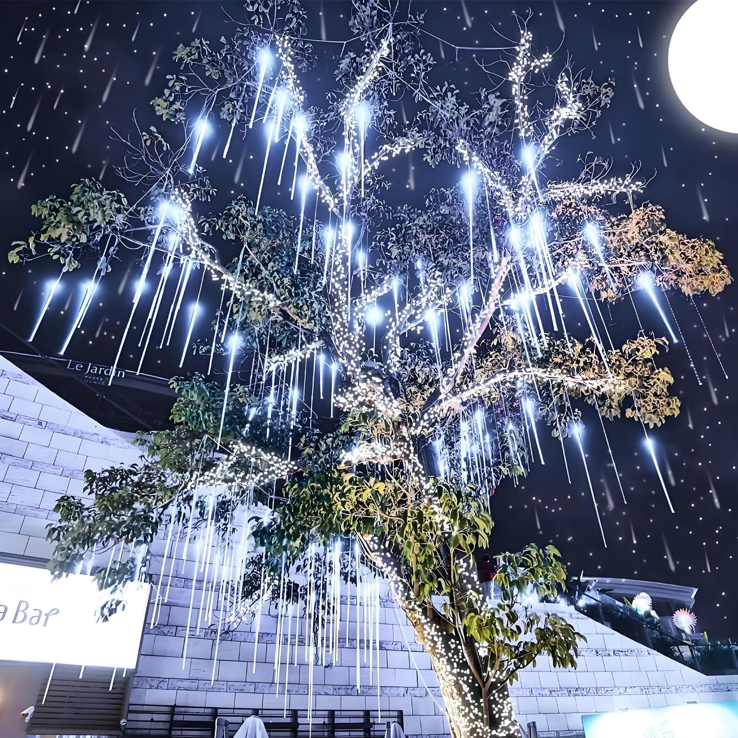 Aukora Christmas Lights Outdoor Meteor Shower Falling Rain Lights 12 inch 8 Tubes 192LED Snowfall Cascading Icicle String Light for Xmas Tree Decor Wedding Party Holiday Window Garden, UL Plug, White