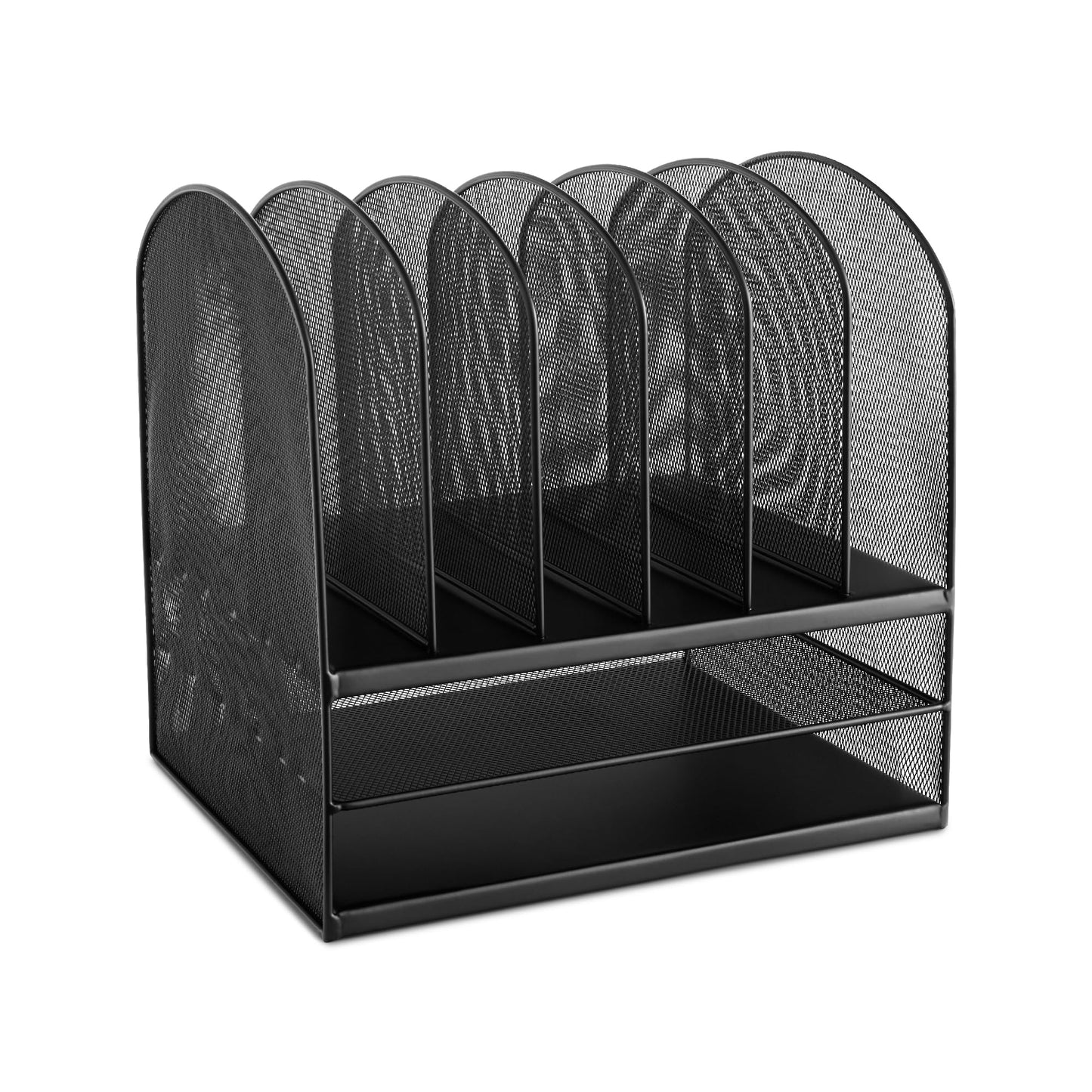 Safco Onyx Desk Organizer, 6 Vertical Compartments and 2 Trays, Office and Classroom Mailbox , Paper and Mail Sorter, Steel Mesh, Black