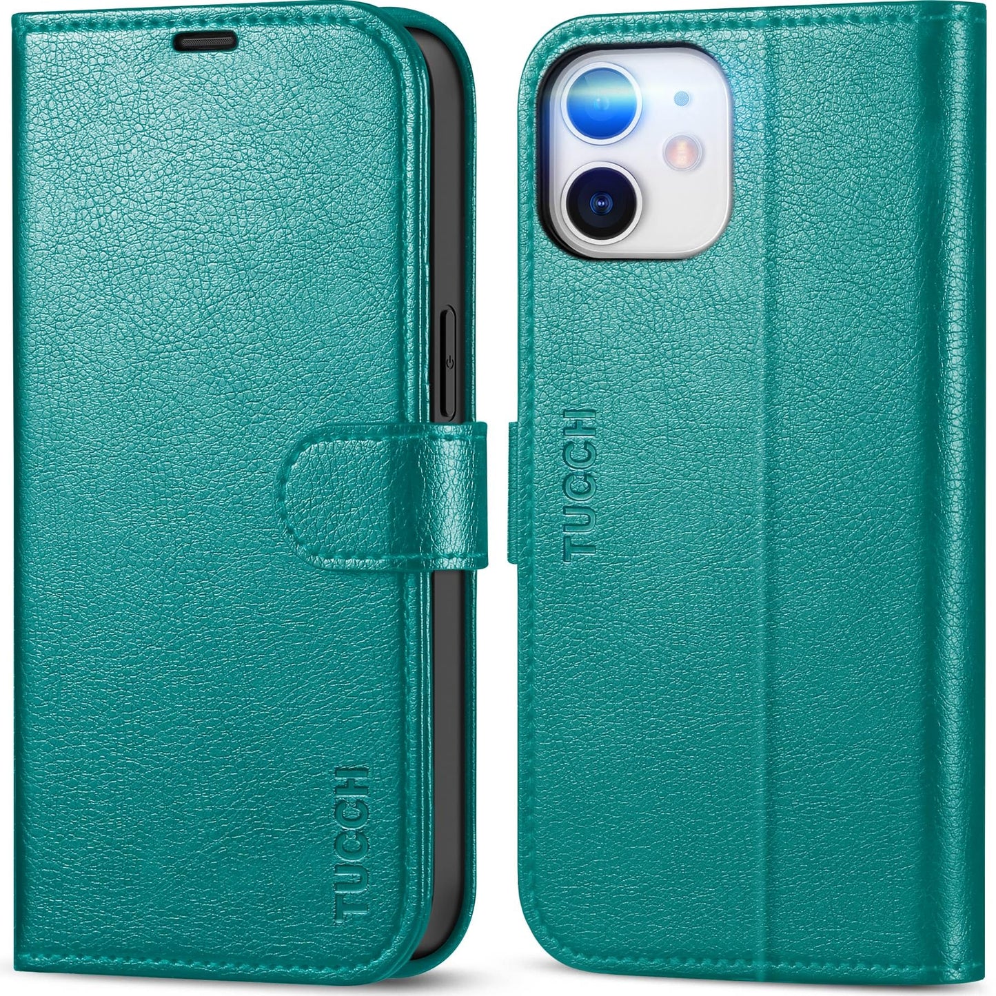 TUCCH Case for iPhone 12, Shockproof Wallet Case [RFID Blocking ] Card Holder, Synthetic Leather Cover Stand Full Protection Compatible with iPhone 12/12 Pro (6.1 Inch, 2020) – Cyan