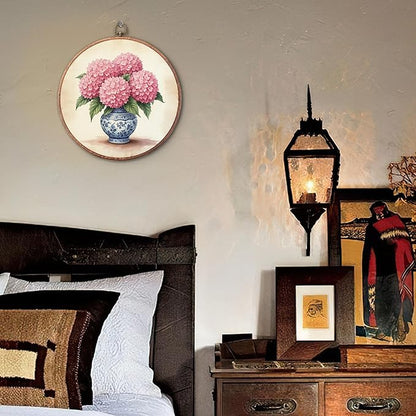 Threegoat Chinoiserie Spring Floral Framed Round Wall Art,Blue and White Hydrangea Flowers Wall Art Decor for Bedroom,Vintage Wall Hanging Decor for Grand Millenial Grandmillennial Home - A06