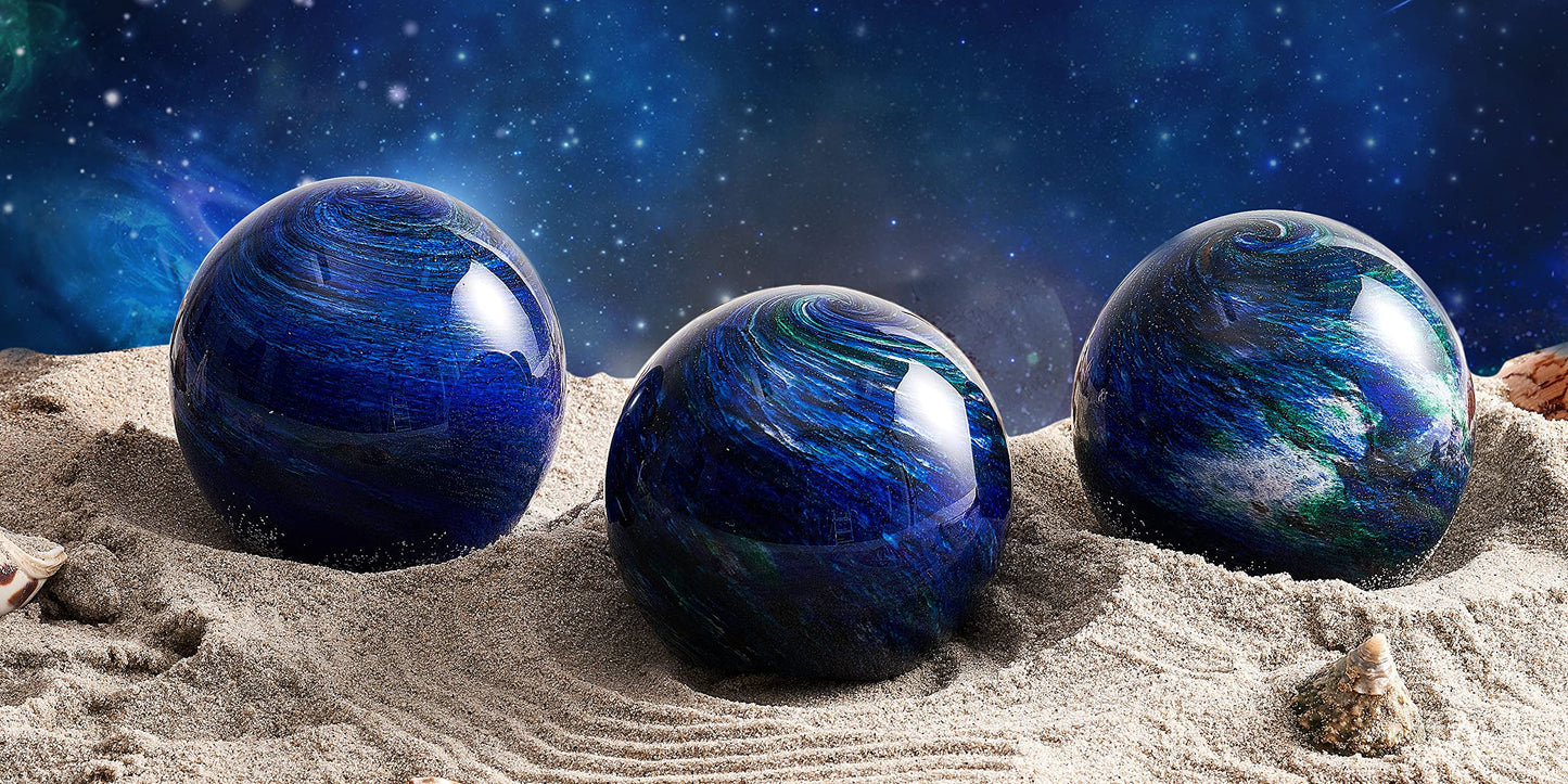 Hand Blown Glass Figurines Ball Ocean Waves,Office Paperweight Glass for Desk,Home Decor Collectible,Aquarium Decor,Office Decor Ocean Lovers (Planet)