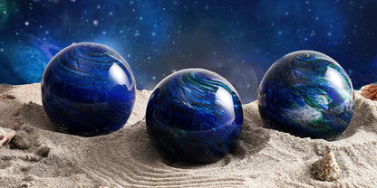 Hand Blown Glass Figurines Ball Ocean Waves,Office Paperweight Glass for Desk,Home Decor Collectible,Aquarium Decor,Office Decor Ocean Lovers (Planet)