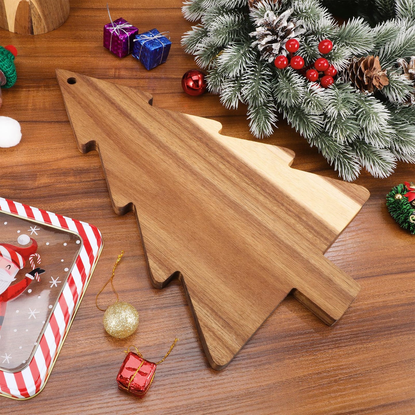 iplusmile 15" Christmas Tree Charcuterie Board, Acacia Wood Cutting Board & Serving Tray Set for Cheese, Meat, Fruit, Holiday Kitchen Decor & Party Appetizer Platter