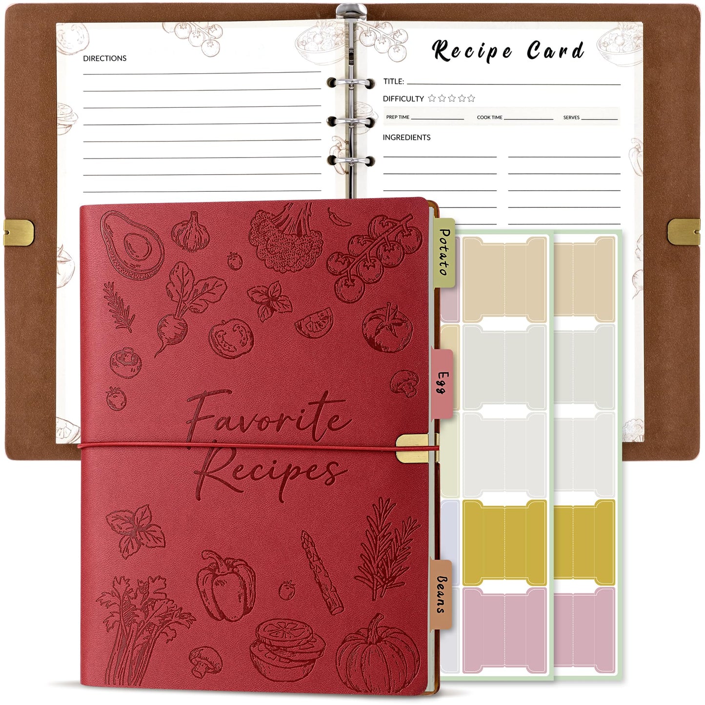 MOOROL Blank Recipe Book Binder to Write in Your Own Recipes,Water Proof Leather Recipe Journal Notebook,Make your Own Favorite Cookbook(Burgundy)