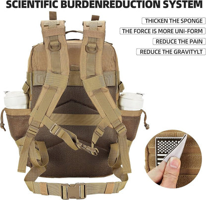 Tactical Assault Backpack - 45L Waterproof Rucksack with Molle | Khaki
