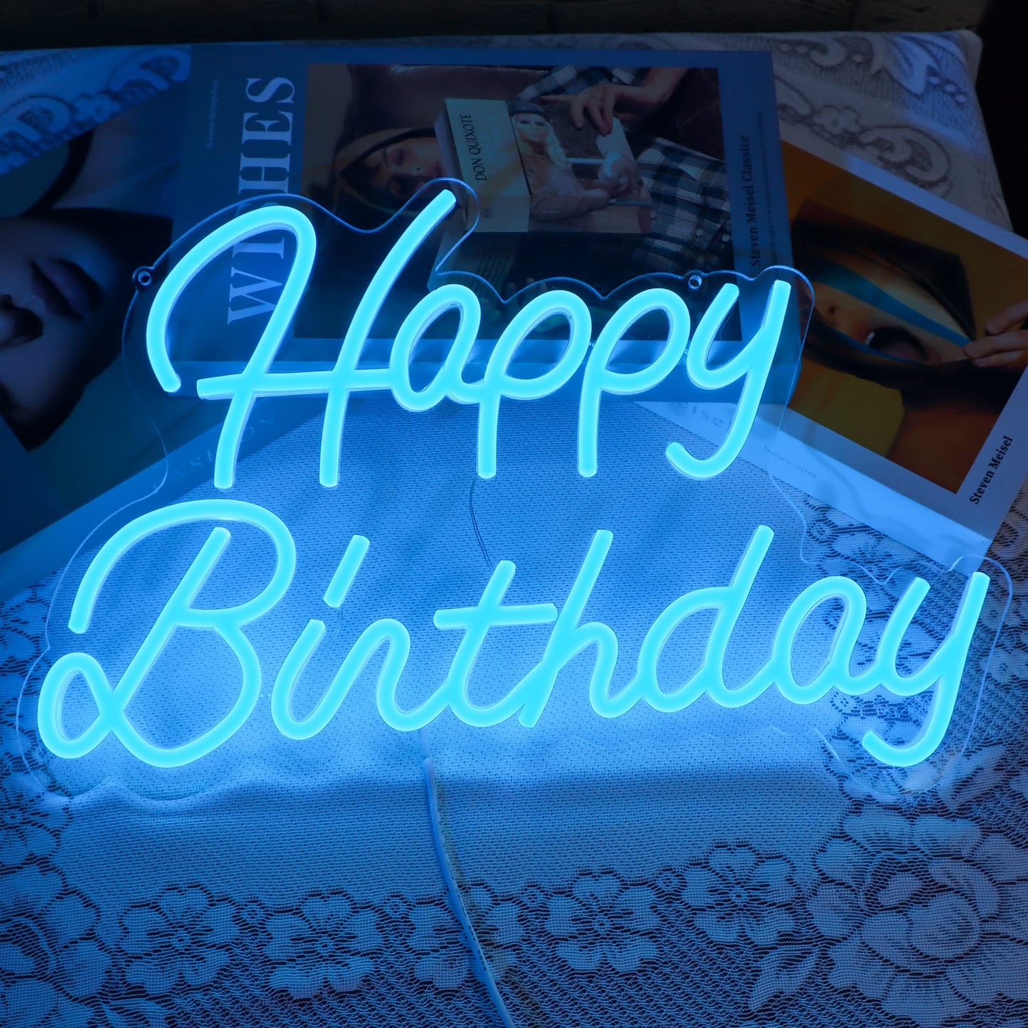 Happy Birthday Neon Backdrop Wall Decor Lights for Home Decor Bar Cafe Christmas Anniversary Party with Dimmable Switch Reusable All Birthday Party Decor Neon Signs (16.5x10 Inch Ice Blue)