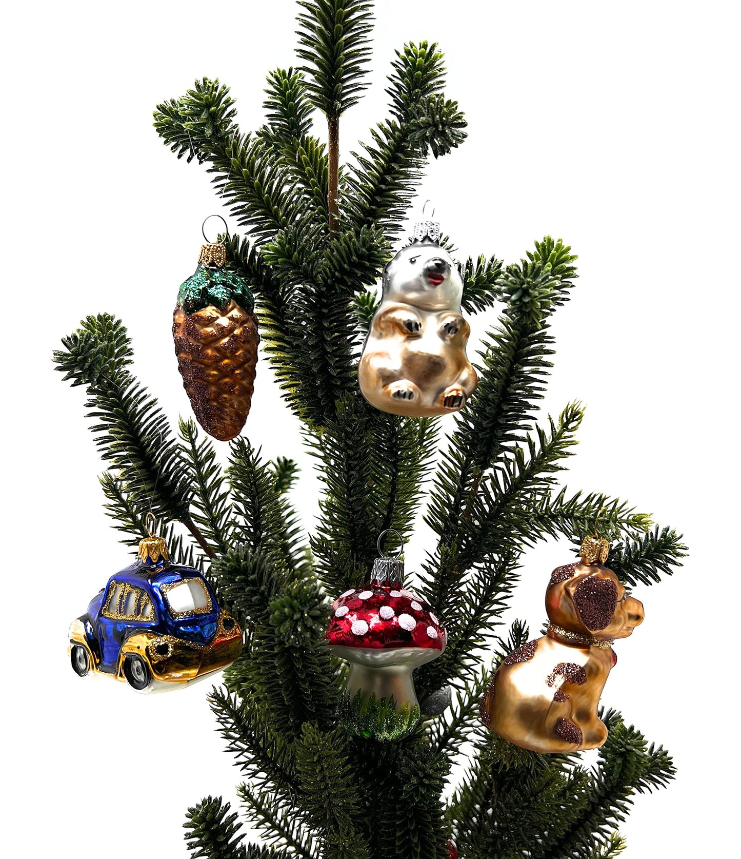 Polish Gallery Tiny Tree Ornaments Dog Handcrafted Mouth Blown Glass Miniature Ornaments for Christmas Tree Mini Christmas Tree Ornament Set Made in Poland