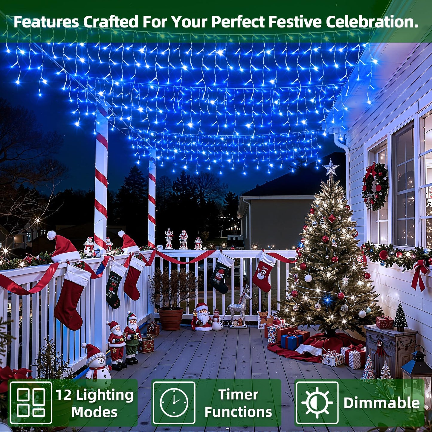 670 LED Christmas Lights with 148 Drops, 66ft 12 Modes Hanging ice String Lights with Timer & Dimmable & Waterproof, Plug-in Fairy Lights for Indoor Tree Holiday Wedding Party Christmas Decor Blue