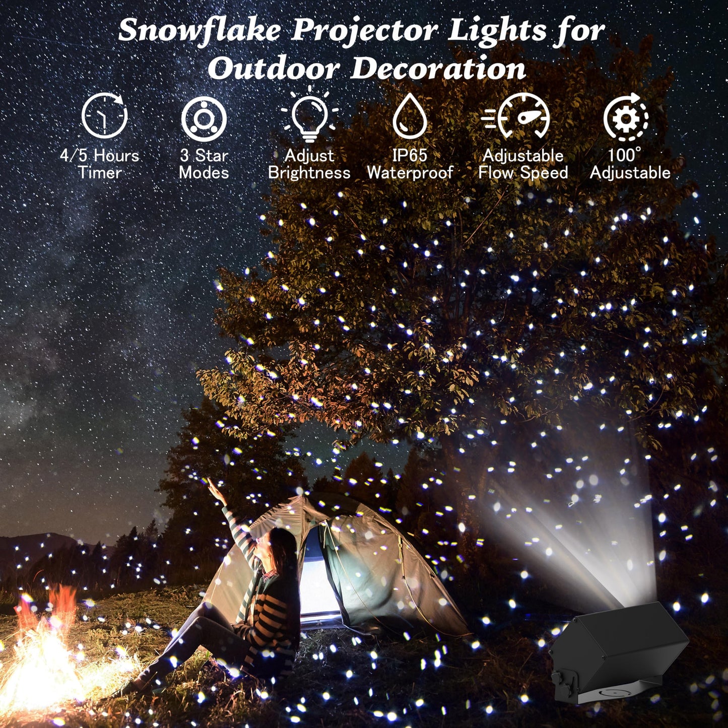 AIRIVO Outdoor Laser Lights Projector, White Laser Fairy Lights Projector, Christmas Snowflake Projector 3 Lighting Modes with Remote Control,Holiday Halloween Decor for Home,Garden, Trees,White Laser